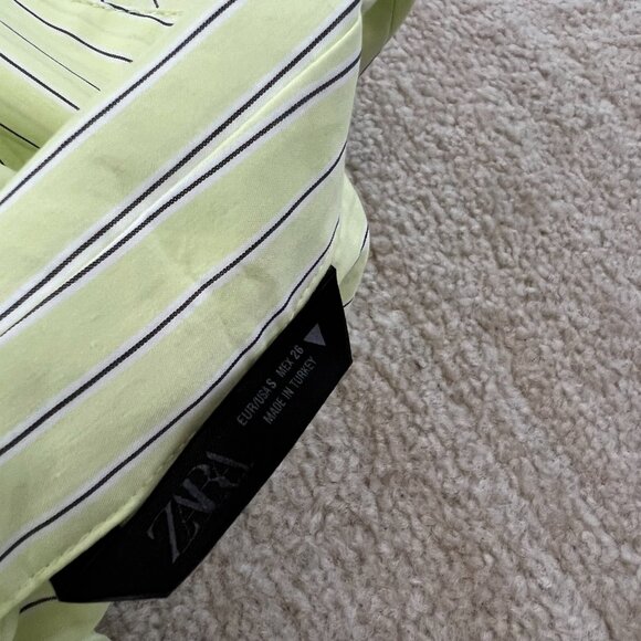 Zara White Green Stripe Long Sleeve Button Up Sheer Oversize Blouse Top S - Picture 2 of 7